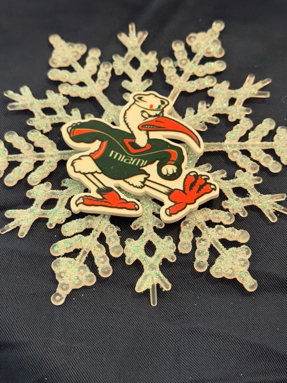 Miami Green and Orange Holiday Snowflake Ornament